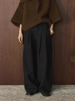 Winter new Korean retro fashionable woolen pleated wool trousers loose and slimming warm pants for women