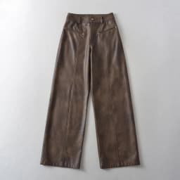 American Retro Washing Color Brown Wide Leg PU Leather Pants Woman High Waist Loose Long Straight Trousers Casual Bottom