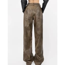 American Retro Washing Color Brown Wide Leg PU Leather Pants Woman High Waist Loose Long Straight Trousers Casual Bottom