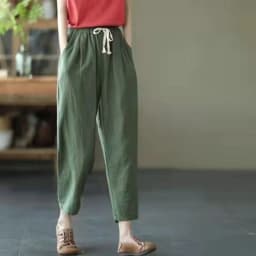 Lucyever 2025 Spring Summer Cotton Linen Pants Women Solid Color Casual Ankle-length Pant Woman Lace-up Waist Loose Trousers