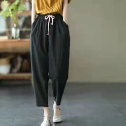 Lucyever 2025 Spring Summer Cotton Linen Pants Women Solid Color Casual Ankle-length Pant Woman Lace-up Waist Loose Trousers