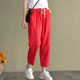 Lucyever 2025 Spring Summer Cotton Linen Pants Women Solid Color Casual Ankle-length Pant Woman Lace-up Waist Loose Trousers