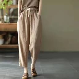 Lucyever 2025 Spring Summer Cotton Linen Pants Women Solid Color Casual Ankle-length Pant Woman Lace-up Waist Loose Trousers