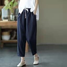 Lucyever 2025 Spring Summer Cotton Linen Pants Women Solid Color Casual Ankle-length Pant Woman Lace-up Waist Loose Trousers