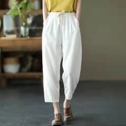 Lucyever 2025 Spring Summer Cotton Linen Pants Women Solid Color Casual Ankle-length Pant Woman Lace-up Waist Loose Trousers