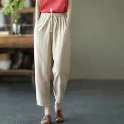 Lucyever 2025 Spring Summer Cotton Linen Pants Women Solid Color Casual Ankle-length Pant Woman Lace-up Waist Loose Trousers