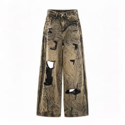 Trendy and Fashionable Harajuku Retro High Street Angel Wing Rhinestone Embroidery Millennium Straight-Leg Loose Denim Trousers