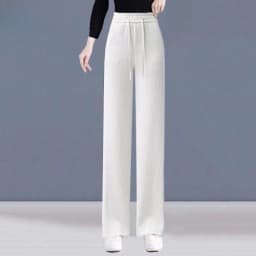 Afashion Lamb Velvet Wide Leg Pants Women's Thickened Autumn Winter Casual Slim Fit Corduroy Warm Straight Leg Trousers Hi