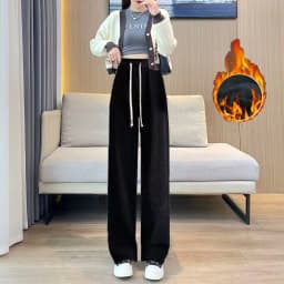 Afashion Lamb Velvet Wide Leg Pants Women's Thickened Autumn Winter Casual Slim Fit Corduroy Warm Straight Leg Trousers Hi