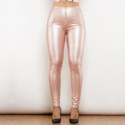 Shascullfites Melody High-Waisted Metallic Leather Leggings Zipper Detail Scrunch Butt Wetlook Pants for Women