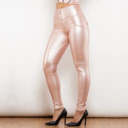 Shascullfites Melody High-Waisted Metallic Leather Leggings Zipper Detail Scrunch Butt Wetlook Pants for Women