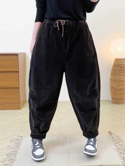 Amax LuluE Designer Womens Autumn Fashion Corduroy Harem Pants 2025 Ladies Leisure Vintage Elastic Waist Solid Fitness Trousers
