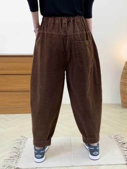 Amax LuluE Designer Womens Autumn Fashion Corduroy Harem Pants 2025 Ladies Leisure Vintage Elastic Waist Solid Fitness Trousers