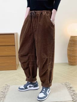 Amax LuluE Designer Womens Autumn Fashion Corduroy Harem Pants 2025 Ladies Leisure Vintage Elastic Waist Solid Fitness Trousers