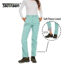 TACVASEN Womens Winter Waterproof pants Fleece Lined Softshell Trousers With Zipper Pockets Thermal Cargo Outdoor Ski Pants