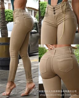 High Waist Pocket Design Skinny Pants Women Pant High Waist Trousers Slim Fit Sexy Pencil Pants Capris 2023 White Autumn Winter