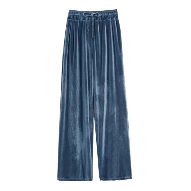 Big size Autumn Women Wide Leg Pants Casual High Elastic Waist Pockets velvet pants Fashion elegant Winter velour Trousers