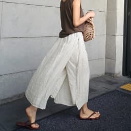 Retro Bohemian Nine-Foot Skirt Pants Women's Thin Fake Two-Piece Cotton Linen Loose Slimming Slit Wide Leg Straight Tube Pants