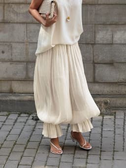 Women White Y2K Baggy Balloon Pants Bubble Pleated Oversized Bloomers Wide Leg Pants Vintage Streetwear Daily Fashion Versatile