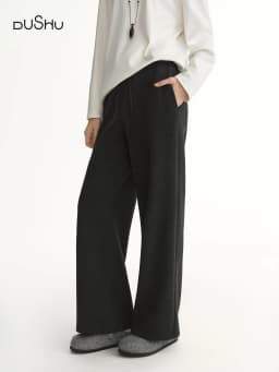 DUSHU 2025 Winter Women's High Waist Drawstring Fleece Lined Loose Fit Casual Pants with Soft Fabric for Comfortable Daily Wear