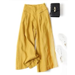 2026 Summer Women's Culottes Cotton Linen Cropped Wide Leg Pants Elastic Waist Casual Palazzo Clean Fit Trousers with Pockets