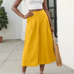 2026 Summer Women's Culottes Cotton Linen Cropped Wide Leg Pants Elastic Waist Casual Palazzo Clean Fit Trousers with Pockets