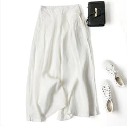 2026 Summer Women's Culottes Cotton Linen Cropped Wide Leg Pants Elastic Waist Casual Palazzo Clean Fit Trousers with Pockets