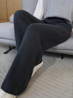 Autumn Winter Thick Cashmere Women Wide Leg Pants Casual Loose Twist Flower Trousers 100% Merino Wool Knitwear Popular Pants