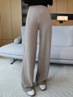 Autumn Winter Thick Cashmere Women Wide Leg Pants Casual Loose Twist Flower Trousers 100% Merino Wool Knitwear Popular Pants