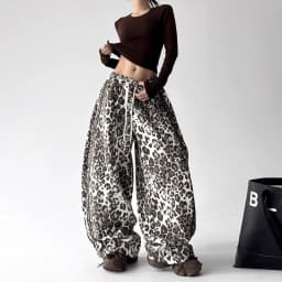 American retro spicy girl leopard print work pants autumn street Abi style punk loose women's wide leg pants millennium style