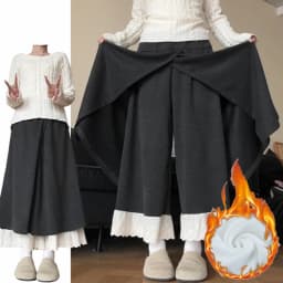 Slimming Effect Fleece Lined Lace Trim Wide Leg Pants Women's Autumn Winter Thickened Drapey Faux Wrap Skirt Pants Casual Wear