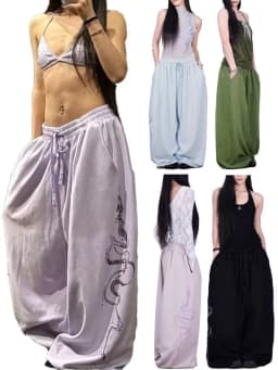Women Y2K Snake Rhinestone Wide Leg Pants Loose Baggy High Waist Sweatpants with Sparkly Serpent Print Street Dance Casual Wear