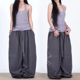 Women Y2K Snake Rhinestone Wide Leg Pants Loose Baggy High Waist Sweatpants with Sparkly Serpent Print Street Dance Casual Wear