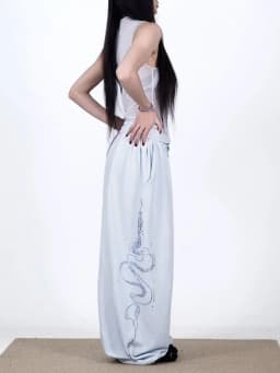Women Y2K Snake Rhinestone Wide Leg Pants Loose Baggy High Waist Sweatpants with Sparkly Serpent Print Street Dance Casual Wear