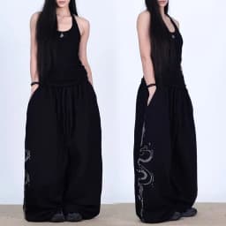 Women Y2K Snake Rhinestone Wide Leg Pants Loose Baggy High Waist Sweatpants with Sparkly Serpent Print Street Dance Casual Wear