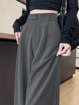 Elegant Striped High Waist Loose Straight Leg Pants Women's Spring Autumn 2026 New Style Floor Length Wide Leg Trousers