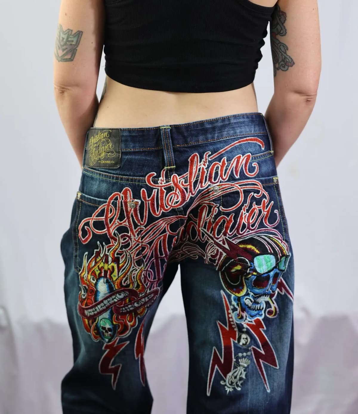 Y2k Retro Hip Hop Skull Embroidery Jeans Casual Denim Pants Straight Wide Leg Jeans Harajuku Gothic Pants Women Clothing