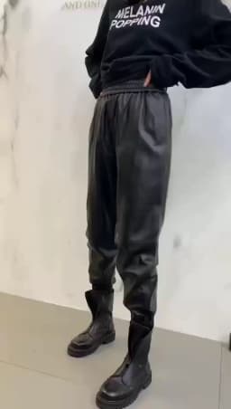 Cargo Pants Women Casual 2026 Winter Autumn New Fashion Genuine Leather Pants Streetwear Trousers
