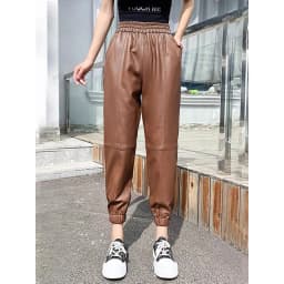 Cargo Pants Women Casual 2026 Winter Autumn New Fashion Genuine Leather Pants Streetwear Trousers