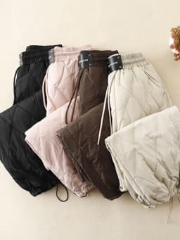 Fashionable Thin Down Cotton Pants for Women Winter Outer Wear Casual Rhombus Straight Wide Leg Pants for Women