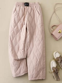 Fashionable Thin Down Cotton Pants for Women Winter Outer Wear Casual Rhombus Straight Wide Leg Pants for Women