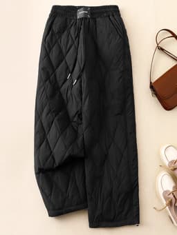 Fashionable Thin Down Cotton Pants for Women Winter Outer Wear Casual Rhombus Straight Wide Leg Pants for Women