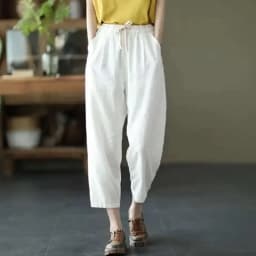 Elastic Waist Ankle Length Womens Summer Harem Pants Vintage Cotton Linen Capri Casual Loose Plus Size Candy Colors Baggy Pants