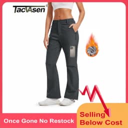 TACVASEN Womens Fleece Lined Softshell Pants Waterproof Windproof Flared Ski Pants Multi Pockets Cuff Hem Hiking Snow Trousers