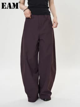 [EAM] High Waist Purple Brief Shaped Elegant Long Wide Leg Pants New Trousers Women Fashion Tide Spring Autumn 2026 1DH9918