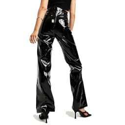 Women's Shiny Leather Wide Leg Pants Casual Higth Waist Black Stretch Loose Mirror Face Straight Leg Trousers Clubbing 2023