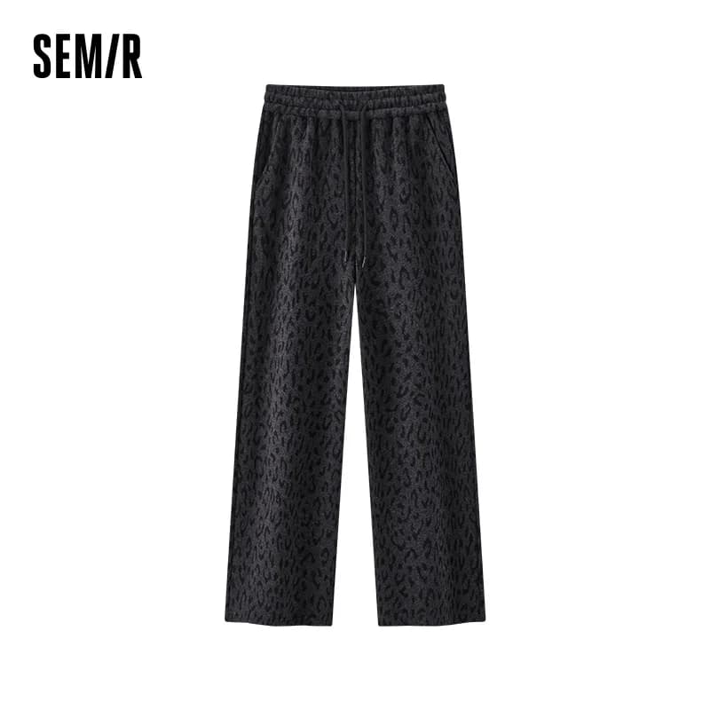 Semir Women Pants Fleece Lined Leopard Print Loose Fit Wide Leg Elastic Waist Street Style Retro Style 2026 Winter Full Length