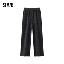 Semir Women Pants Fleece Lined Leopard Print Loose Fit Wide Leg Elastic Waist Street Style Retro Style 2026 Winter Full Length
