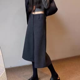 Gray Woolen Wide Leg Pants Straight Cut Autumn Winter Casual High Waist Zipper Fly Women's Loose Fit Comfortable Trousers