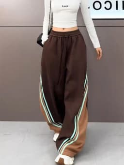 American Retro Striped Wide Leg Pants Men's Street Style Loose Casual Drapey Sport Sweatpants High Waist Straight Leg Cotton